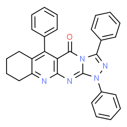 ChemSpider 2D Image | 1,3,6-Triphenyl-7,8,9,10-tetrahydro[1,2,4]triazolo[4',3':1,2]pyrimido[4,5-b]quinolin-5(1H)-one | C30H23N5O