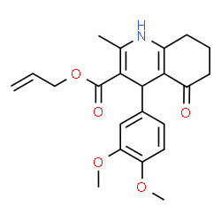 ChemSpider 2D Image | Allyl 4-(3,4-dimethoxyphenyl)-2-methyl-5-oxo-1,4,5,6,7,8-hexahydro-3-quinolinecarboxylate | C22H25NO5