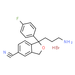 ChemSpider 2D Image | 1-(3-Aminopropyl)-1-(4-fluorophenyl)-1,3-dihydro-2-benzofuran-5-carbonitrile hydrobromide (1:1) | C18H18BrFN2O