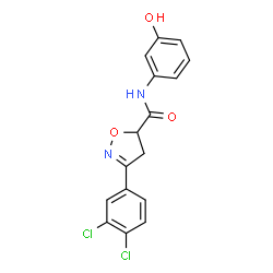 ChemSpider 2D Image | 3-(3,4-Dichlorophenyl)-N-(3-hydroxyphenyl)-4,5-dihydro-1,2-oxazole-5-carboxamide | C16H12Cl2N2O3