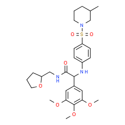 ChemSpider 2D Image | 2-({4-[(3-Methyl-1-piperidinyl)sulfonyl]phenyl}amino)-N-(tetrahydro-2-furanylmethyl)-2-(3,4,5-trimethoxyphenyl)acetamide | C28H39N3O7S
