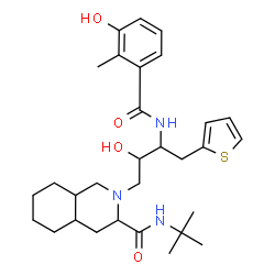ChemSpider 2D Image | 2-{2-Hydroxy-3-[(3-hydroxy-2-methylbenzoyl)amino]-4-(2-thienyl)butyl}-N-(2-methyl-2-propanyl)decahydro-3-isoquinolinecarboxamide | C30H43N3O4S