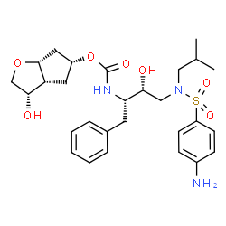 ChemSpider 2D Image | (3S,3aR,5R,6aR)-3-Hydroxyhexahydro-2H-cyclopenta[b]furan-5-yl [(2S,3R)-4-{[(4-aminophenyl)sulfonyl](isobutyl)amino}-3-hydroxy-1-phenyl-2-butanyl]carbamate | C28H39N3O7S