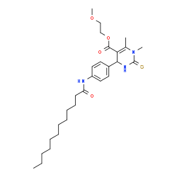 ChemSpider 2D Image | 2-Methoxyethyl 4-[4-(dodecanoylamino)phenyl]-1,6-dimethyl-2-thioxo-1,2,3,4-tetrahydro-5-pyrimidinecarboxylate | C28H43N3O4S