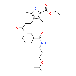 ChemSpider 2D Image | Ethyl 4-(3-{3-[(3-isopropoxypropyl)carbamoyl]-1-piperidinyl}-3-oxopropyl)-3,5-dimethyl-1H-pyrrole-2-carboxylate | C24H39N3O5