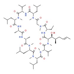 ChemSpider 2D Image | (3S,6S,9S,12R,15S,18S,21S,24S,30S,33S)-30-Ethyl-33-[(1S,2R,4E)-1-hydroxy-2-methyl-4-hexen-1-yl]-6,9,18,24-tetraisobutyl-3,21-diisopropyl-1,4,7,10,12,15,19,25,28-nonamethyl-1,4,7,10,13,16,19,22,25,28,3
1-undecaazacyclotritriacontane-2,5,8,11,14,17,20,23,26,29,32-undecone | C62H111N11O12