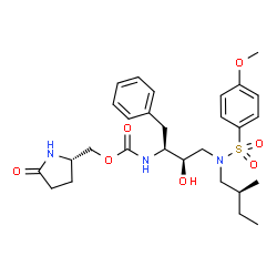 ChemSpider 2D Image | [(2S)-5-Oxo-2-pyrrolidinyl]methyl [(2S,3R)-3-hydroxy-4-{[(4-methoxyphenyl)sulfonyl][(2S)-2-methylbutyl]amino}-1-phenyl-2-butanyl]carbamate | C28H39N3O7S