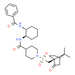 ChemSpider 2D Image | N-[(1R,2R)-2-(Benzoylamino)cyclohexyl]-1-({[(1S)-7,7-dimethyl-2-oxobicyclo[2.2.1]hept-1-yl]methyl}sulfonyl)-4-piperidinecarboxamide | C29H41N3O5S