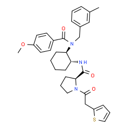 ChemSpider 2D Image | N-{(1R,2R)-2-[(4-Methoxybenzoyl)(3-methylbenzyl)amino]cyclohexyl}-1-(2-thienylacetyl)-L-prolinamide | C33H39N3O4S