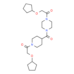 ChemSpider 2D Image | 2-(Cyclopentyloxy)-1-[4-({4-[(cyclopentyloxy)acetyl]-1-piperazinyl}carbonyl)-1-piperidinyl]ethanone | C24H39N3O5