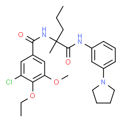 ChemSpider 2D Image | 3-Chloro-4-ethoxy-5-methoxy-N-(2-methyl-1-oxo-1-{[3-(1-pyrrolidinyl)phenyl]amino}-2-pentanyl)benzamide | C26H34ClN3O4