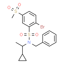 ChemSpider 2D Image | N-Benzyl-2-bromo-N-(1-cyclopropylethyl)-5-(methylsulfonyl)benzenesulfonamide | C19H22BrNO4S2