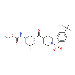 ChemSpider 2D Image | Ethyl (4-methyl-1-{[(1-{[4-(2-methyl-2-propanyl)phenyl]sulfonyl}-4-piperidinyl)carbonyl]amino}-2-pentanyl)carbamate | C25H41N3O5S