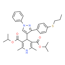 ChemSpider 2D Image | Diisopropyl 2,6-dimethyl-4-{1-phenyl-3-[4-(propylsulfanyl)phenyl]-1H-pyrazol-4-yl}-1,4-dihydro-3,5-pyridinedicarboxylate | C33H39N3O4S