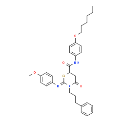 ChemSpider 2D Image | (2Z)-N-[4-(Hexyloxy)phenyl]-2-[(4-methoxyphenyl)imino]-4-oxo-3-(3-phenylpropyl)-1,3-thiazinane-6-carboxamide | C33H39N3O4S