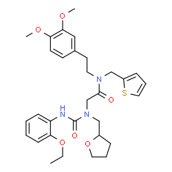 ChemSpider 2D Image | N-[2-(3,4-Dimethoxyphenyl)ethyl]-N~2~-[(2-ethoxyphenyl)carbamoyl]-N~2~-(tetrahydro-2-furanylmethyl)-N-(2-thienylmethyl)glycinamide | C31H39N3O6S