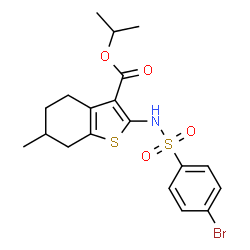 ChemSpider 2D Image | Isopropyl 2-{[(4-bromophenyl)sulfonyl]amino}-6-methyl-4,5,6,7-tetrahydro-1-benzothiophene-3-carboxylate | C19H22BrNO4S2