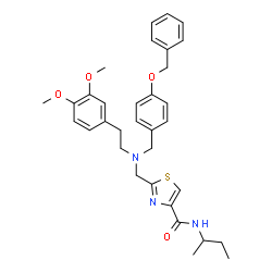 ChemSpider 2D Image | 2-({[4-(Benzyloxy)benzyl][2-(3,4-dimethoxyphenyl)ethyl]amino}methyl)-N-sec-butyl-1,3-thiazole-4-carboxamide | C33H39N3O4S