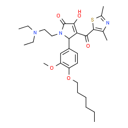 ChemSpider 2D Image | 1-[2-(Diethylamino)ethyl]-4-[(2,4-dimethyl-1,3-thiazol-5-yl)carbonyl]-5-[4-(hexyloxy)-3-methoxyphenyl]-3-hydroxy-1,5-dihydro-2H-pyrrol-2-one | C29H41N3O5S