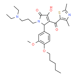 ChemSpider 2D Image | 1-[3-(Diethylamino)propyl]-4-[(2,4-dimethyl-1,3-thiazol-5-yl)carbonyl]-3-hydroxy-5-[3-methoxy-4-(pentyloxy)phenyl]-1,5-dihydro-2H-pyrrol-2-one | C29H41N3O5S