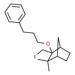 ChemSpider 2D Image | 2-(Iodomethyl)-3,3-dimethyl-2-(3-phenylpropoxy)bicyclo[2.2.1]heptane | C19H27IO