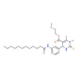 ChemSpider 2D Image | 2-Methoxyethyl 4-[3-(dodecanoylamino)phenyl]-1,6-dimethyl-2-thioxo-1,2,3,4-tetrahydro-5-pyrimidinecarboxylate | C28H43N3O4S