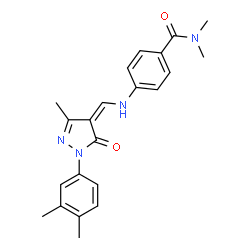 ChemSpider 2D Image | 4-({(Z)-[1-(3,4-Dimethylphenyl)-3-methyl-5-oxo-1,5-dihydro-4H-pyrazol-4-ylidene]methyl}amino)-N,N-dimethylbenzamide | C22H24N4O2