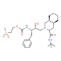 ChemSpider 2D Image | 2-(Methylsulfonyl)ethyl {(2S,3R)-3-hydroxy-4-[(4aS,8aS)-3-[(2-methyl-2-propanyl)carbamoyl]octahydro-2(1H)-isoquinolinyl]-1-phenyl-2-butanyl}carbamate | C28H45N3O6S