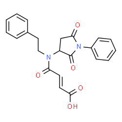 ChemSpider 2D Image | (2E)-4-[(2,5-Dioxo-1-phenyl-3-pyrrolidinyl)(2-phenylethyl)amino]-4-oxo-2-butenoic acid | C22H20N2O5