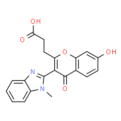 ChemSpider 2D Image | 3-[7-Hydroxy-3-(1-methyl-1H-benzimidazol-2-yl)-4-oxo-4H-chromen-2-yl]propanoic acid | C20H16N2O5