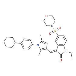 ChemSpider 2D Image | (3E)-3-{[1-(4-Cyclohexylphenyl)-2,5-dimethyl-1H-pyrrol-3-yl]methylene}-1-ethyl-5-(4-morpholinylsulfonyl)-1,3-dihydro-2H-indol-2-one | C33H39N3O4S
