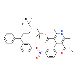 ChemSpider 2D Image | 1-{(3,3-Diphenylpropyl)[(~2~H_3_)methyl]amino}-2-methyl-2-propanyl methyl 2,6-dimethyl-4-(3-nitrophenyl)-1,4-dihydro-3,5-pyridinedicarboxylate | C36H38D3N3O6