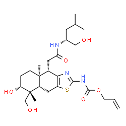 ChemSpider 2D Image | Allyl [(4S,4aR,7R,8R,8aS)-7-hydroxy-8-(hydroxymethyl)-4-(2-{[(2R)-1-hydroxy-4-methyl-2-pentanyl]amino}-2-oxoethyl)-4a,8-dimethyl-4,4a,5,6,7,8,8a,9-octahydronaphtho[2,3-d][1,3]thiazol-2-yl]carbamate | C26H41N3O6S