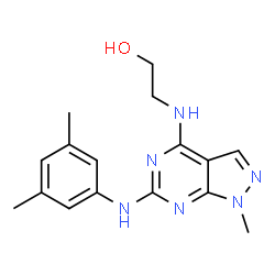 ChemSpider 2D Image | 2-({6-[(3,5-Dimethylphenyl)amino]-1-methyl-1H-pyrazolo[3,4-d]pyrimidin-4-yl}amino)ethanol | C16H20N6O