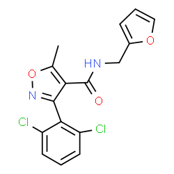 ChemSpider 2D Image | 3-(2,6-Dichlorophenyl)-N-(2-furylmethyl)-5-methyl-1,2-oxazole-4-carboxamide | C16H12Cl2N2O3