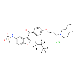 ChemSpider 2D Image | N-(2-[(2,2,3,3,4,4,4-~2~H_7_)Butyl]-3-{4-[3-(dibutylamino)propoxy]benzoyl}-1-benzofuran-5-yl)methanesulfonamide hydrochloride (1:1) | C31H38D7ClN2O5S