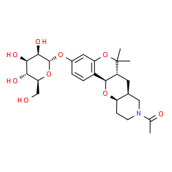 ChemSpider 2D Image | (6aR,7aS,11aR,12aR)-9-Acetyl-6,6-dimethyl-6a,7a,8,9,10,11,11a,12a-octahydro-6H,7H-chromeno[3',4':5,6]pyrano[3,2-c]pyridin-3-yl alpha-L-mannopyranoside | C25H35NO9