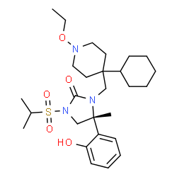 ChemSpider 2D Image | (4R)-3-[(4-Cyclohexyl-1-ethoxy-4-piperidinyl)methyl]-4-(2-hydroxyphenyl)-1-(isopropylsulfonyl)-4-methyl-2-imidazolidinone | C27H43N3O5S