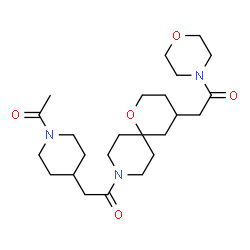 ChemSpider 2D Image | 2-(1-Acetyl-4-piperidinyl)-1-{4-[2-(4-morpholinyl)-2-oxoethyl]-1-oxa-9-azaspiro[5.5]undec-9-yl}ethanone | C24H39N3O5