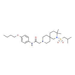 ChemSpider 2D Image | N-(4-Butoxyphenyl)-2-[2-(isobutylsulfonyl)-3,3-dimethyl-2,9-diazaspiro[5.5]undec-9-yl]acetamide | C27H45N3O4S