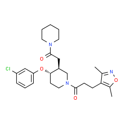 ChemSpider 2D Image | 1-{(3S,4S)-4-(3-Chlorophenoxy)-3-[2-oxo-2-(1-piperidinyl)ethyl]-1-piperidinyl}-3-(3,5-dimethyl-1,2-oxazol-4-yl)-1-propanone | C26H34ClN3O4