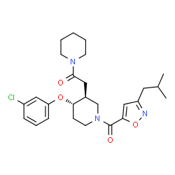 ChemSpider 2D Image | 2-{(3S,4S)-4-(3-Chlorophenoxy)-1-[(3-isobutyl-1,2-oxazol-5-yl)carbonyl]-3-piperidinyl}-1-(1-piperidinyl)ethanone | C26H34ClN3O4