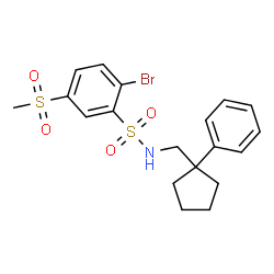 ChemSpider 2D Image | 2-Bromo-5-(methylsulfonyl)-N-[(1-phenylcyclopentyl)methyl]benzenesulfonamide | C19H22BrNO4S2