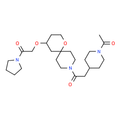 ChemSpider 2D Image | 2-(1-Acetyl-4-piperidinyl)-1-{4-[2-oxo-2-(1-pyrrolidinyl)ethoxy]-1-oxa-9-azaspiro[5.5]undec-9-yl}ethanone | C24H39N3O5