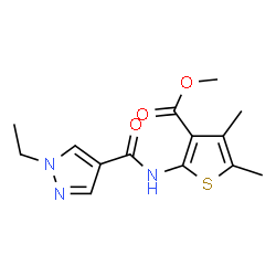 ChemSpider 2D Image | Methyl 2-{[(1-ethyl-1H-pyrazol-4-yl)carbonyl]amino}-4,5-dimethyl-3-thiophenecarboxylate | C14H17N3O3S