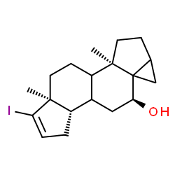 ChemSpider 2D Image | (6alpha,8xi,9xi)-17-Iodo-3,5-cycloandrost-16-en-6-ol | C19H27IO