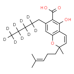 ChemSpider 2D Image | 5-Hydroxy-2-methyl-2-(4-methyl-3-penten-1-yl)-7-[(2,2,3,3,4,4,5,5,5-~2~H_9_)pentyl]-2H-chromene-6-carboxylic acid | C22H21D9O4