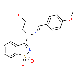 ChemSpider 2D Image | 2-[(2E)-1-(1,1-Dioxido-1,2-benzothiazol-3-yl)-2-(4-methoxybenzylidene)hydrazino]ethanol | C17H17N3O4S