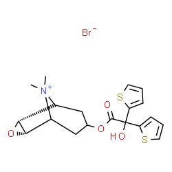 ChemSpider 2D Image | (2R,4S)-7-[2-Hydroxy(di-2-thienyl)acetoxy]-9,9-dimethyl-3-oxa-9-azoniatricyclo[3.3.1.0~2,4~]nonane bromide | C19H22BrNO4S2