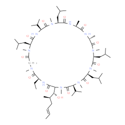 ChemSpider 2D Image | (3S,6S,9S,12R,15S,18S,21S,24S,30S)-30-Ethyl-33-[(1R,2R,4E)-1-hydroxy-2-methyl-4-hexen-1-yl]-6,9,18,24-tetraisobutyl-3,21-diisopropyl-1,4,7,10,12,15,19,25,28-nonamethyl-1,4,7,10,13,16,19,22,25,28,31-un
decaazacyclotritriacontane-2,5,8,11,14,17,20,23,26,29,32-undecone | C62H111N11O12